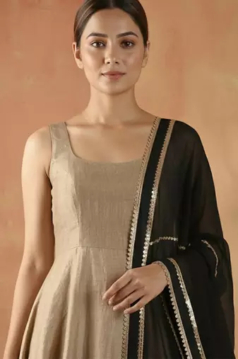 Beige & black vichitra silk anarkali set
