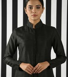 Black & beige vichitra silk jacket set