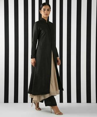 Black & beige vichitra silk jacket set 3
