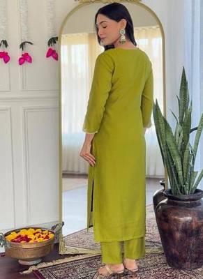 green viscose embroidered straight kurta with pant and dupatta set 4