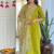 green viscose embroidered straight kurta with pant and dupatta set