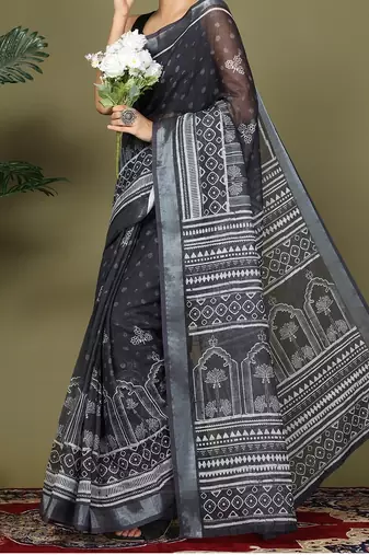 Black astita tayari cotton saree with inner & pocket