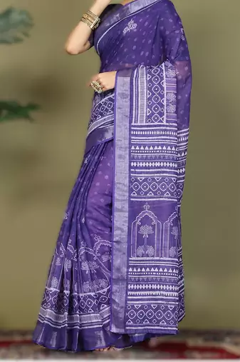 Purple astita tayari cotton saree with inner & pocket