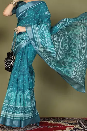 Blue astita tayari cotton saree with inner & pocket
