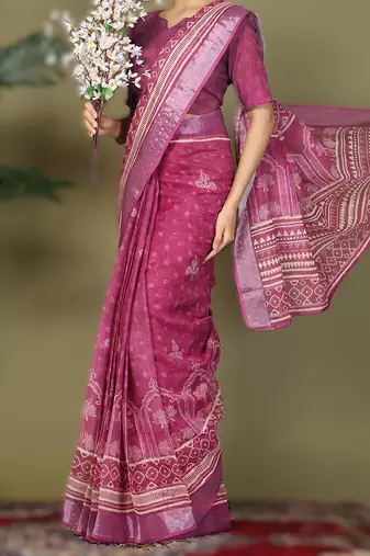 Pink astita tayari cotton saree with inner & pocket
