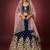 Navy-blue embroidered velvet semi stitched lehenga