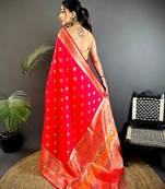 banarasi lichi silk   red   meenakari weaving saree with unstitched blouse