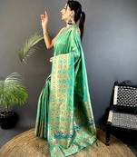 sea_green banarasi lichi silk blend   sea green   meenakari weaving saree with unstitched blouse
