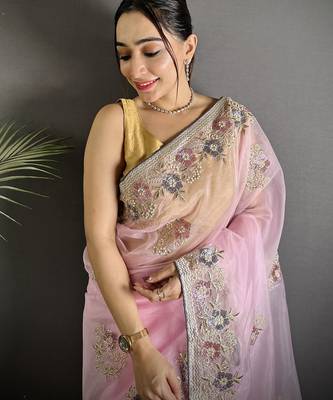 light_pink  organza silk blend blend  light pink dubble sequence saree with unstitched blouse 3