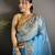 turquoise   organza silk blend light turquoise dubble sequence saree with unstitched blouse