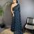 blue georgette saree   deep blue polka dot pattern saree with unstitched blouse