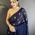 navy_blue georgette saree   navy blue polka dot pattern saree with unstitched blouse