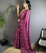 purple georgette saree purple polka dot pattern saree with unstitched blouse