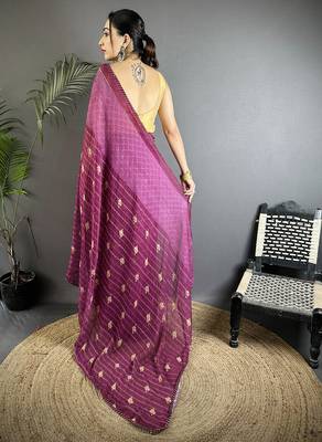 purple georgette saree purple polka dot pattern saree with unstitched blouse 2