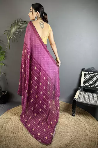 purple georgette saree purple polka dot pattern saree with unstitched blouse