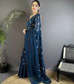 blue georgette saree blue polka dot pattern saree with unstitched blouse