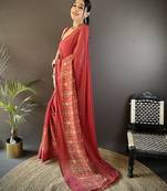 red georgette   red attractive foil print saree with unstitched blouse