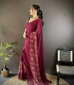 wine georgette wine   attractive foil print saree with unstitched blouse