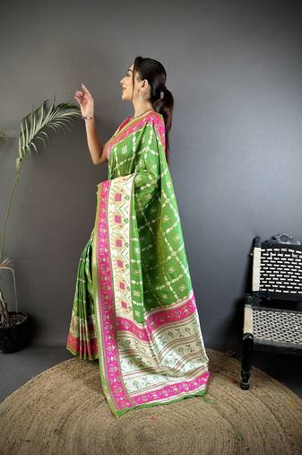 parrot_green banarasi silk blend parrot green motifs inspired by nature saree with unstitched blouse