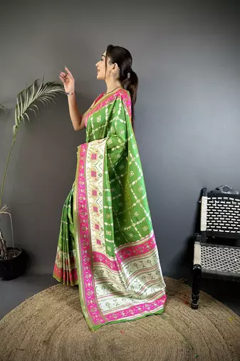 parrot_green banarasi silk blend parrot green motifs inspired by nature saree with unstitched blouse