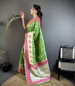 parrot_green banarasi silk blend parrot green motifs inspired by nature saree with unstitched blouse