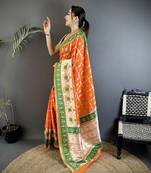 orange banarasi silk blend orange motifs inspired by nature saree with unstitched blouse
