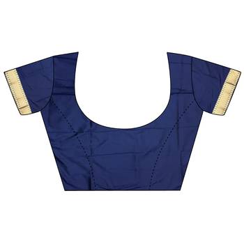 navy_blue banarasi soft lichi silk blend navy blue floral and zari pattern saree with unstitched blouse 4