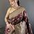 brown banarasi soft lichi silk blend brown floral and zari pattern saree with unstitched blouse