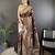 brown banarasi soft lichi silk blend brown floral and zari pattern saree with unstitched blouse