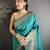green soft lichi silk blend teal green multicolour minakari weaving saree with unstitched blouse