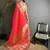 red soft lichi silk blend coral red multicolour minakari weaving saree with unstitched blouse