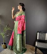 pink soft lichi silk blend   pink rangcut jacquard weave saree with unstitched blouse