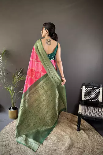 pink soft lichi silk blend   pink rangcut jacquard weave saree with unstitched blouse