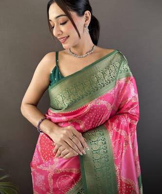 pink soft lichi silk blend blend  pink rangcut jacquard weave saree with unstitched blouse 3