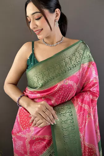 pink soft lichi silk blend   pink rangcut jacquard weave saree with unstitched blouse
