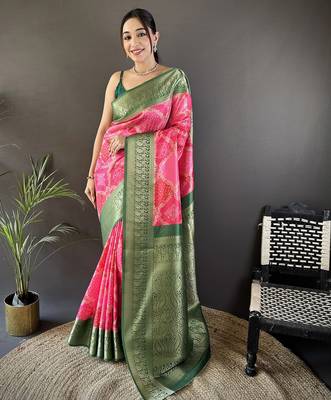 pink soft lichi silk blend blend  pink rangcut jacquard weave saree with unstitched blouse 5
