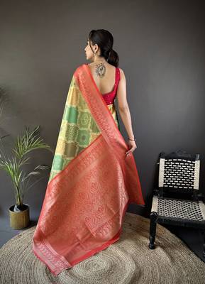 olive soft lichi silk blend blend olive green rangcut jacquard weave saree with unstitched blouse 2