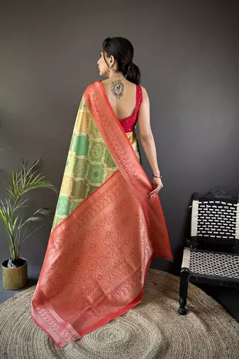 olive soft lichi silk blend blend olive green rangcut jacquard weave saree with unstitched blouse
