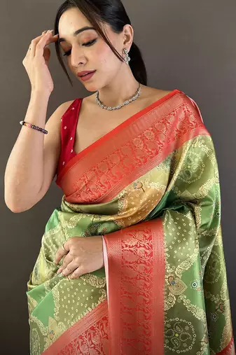olive soft lichi silk blend blend olive green rangcut jacquard weave saree with unstitched blouse