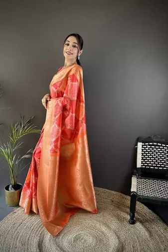 orange soft lichi silk blend orange rangcut jacquard weave saree with unstitched blouse
