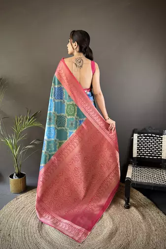 teal soft lichi silk blend blend teal rangcut jacquard weave saree with unstitched blouse
