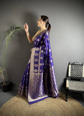 purple soft banarasi silk blend purple jacquard weaving saree with unstitched blouse 1