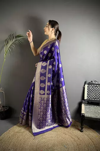 purple soft banarasi silk blend purple jacquard weaving saree with unstitched blouse