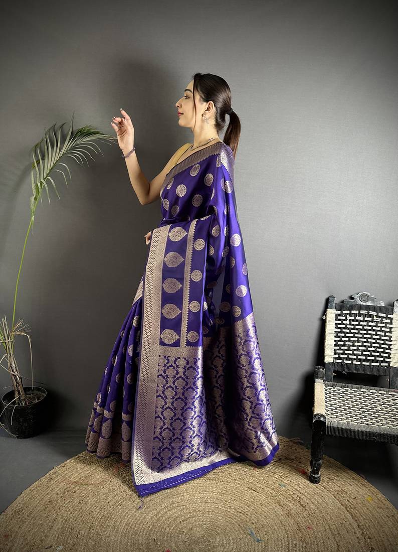 purple soft banarasi silk blend purple jacquard weaving saree with unstitched blouse