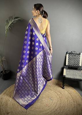 purple soft banarasi silk blend purple jacquard weaving saree with unstitched blouse 2