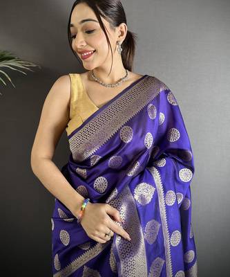 purple soft banarasi silk blend purple jacquard weaving saree with unstitched blouse 3