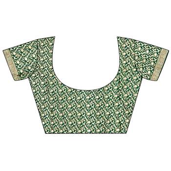 green soft banarasi silk blend green jacquard weaving saree with unstitched blouse 4