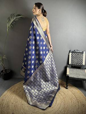 navy_blue soft banarasi silk blend navy blue jacquard weaving saree with unstitched blouse 2