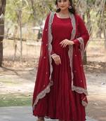 Maroon zari & sequins embroidered georgette Gown & dupatta