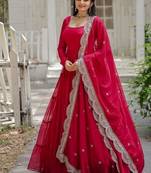 Pink zari & sequins embroidered georgette Gown & dupatta